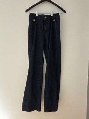 Rachel Zoe Sailor Jeans Dark Wash High Rise Flare Gold Crest Buttons